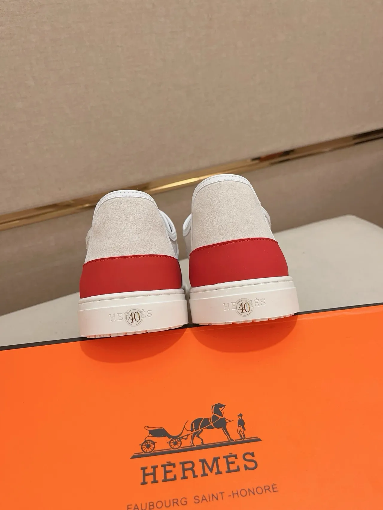 Off-White Beige and Red Color-Block Low-Top Lifestyle Sneaker 3