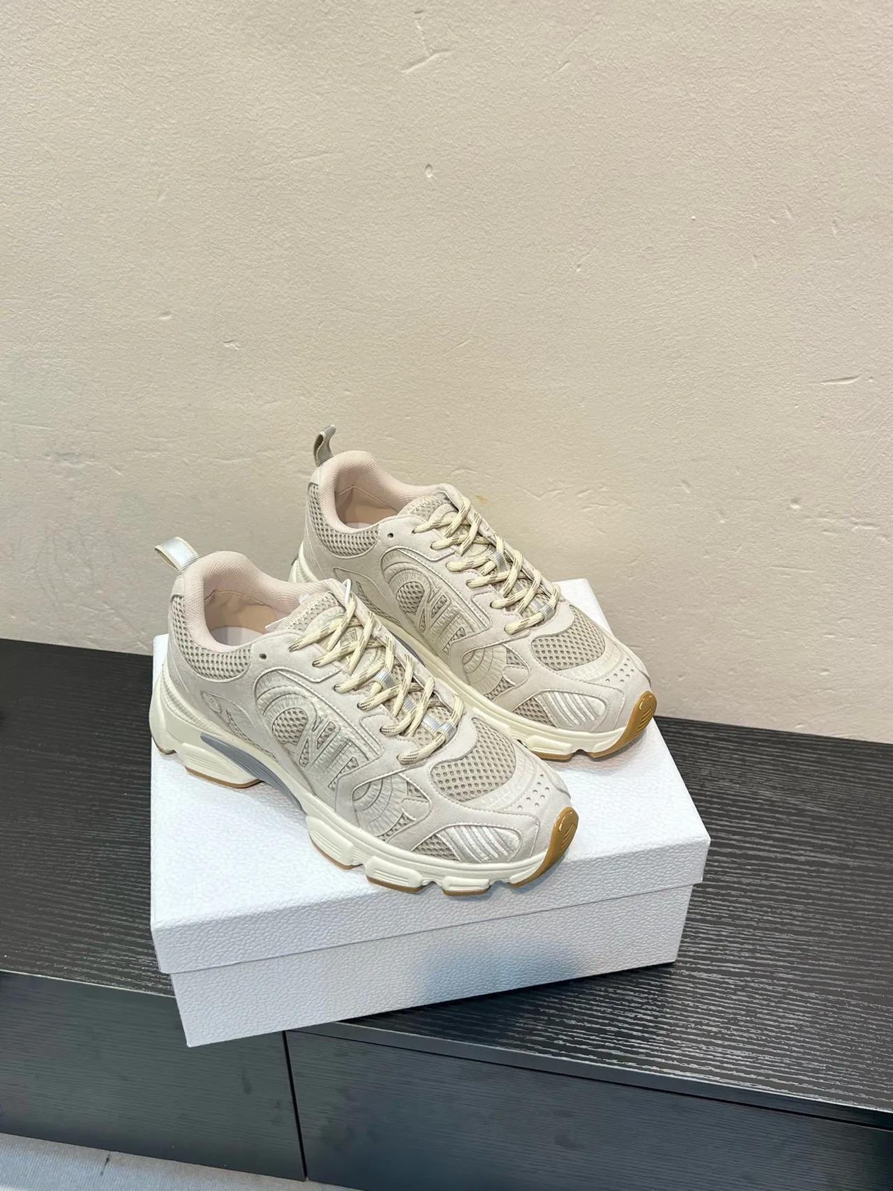 Off-White Beige Mesh and Synthetic Chunky Sneaker 5