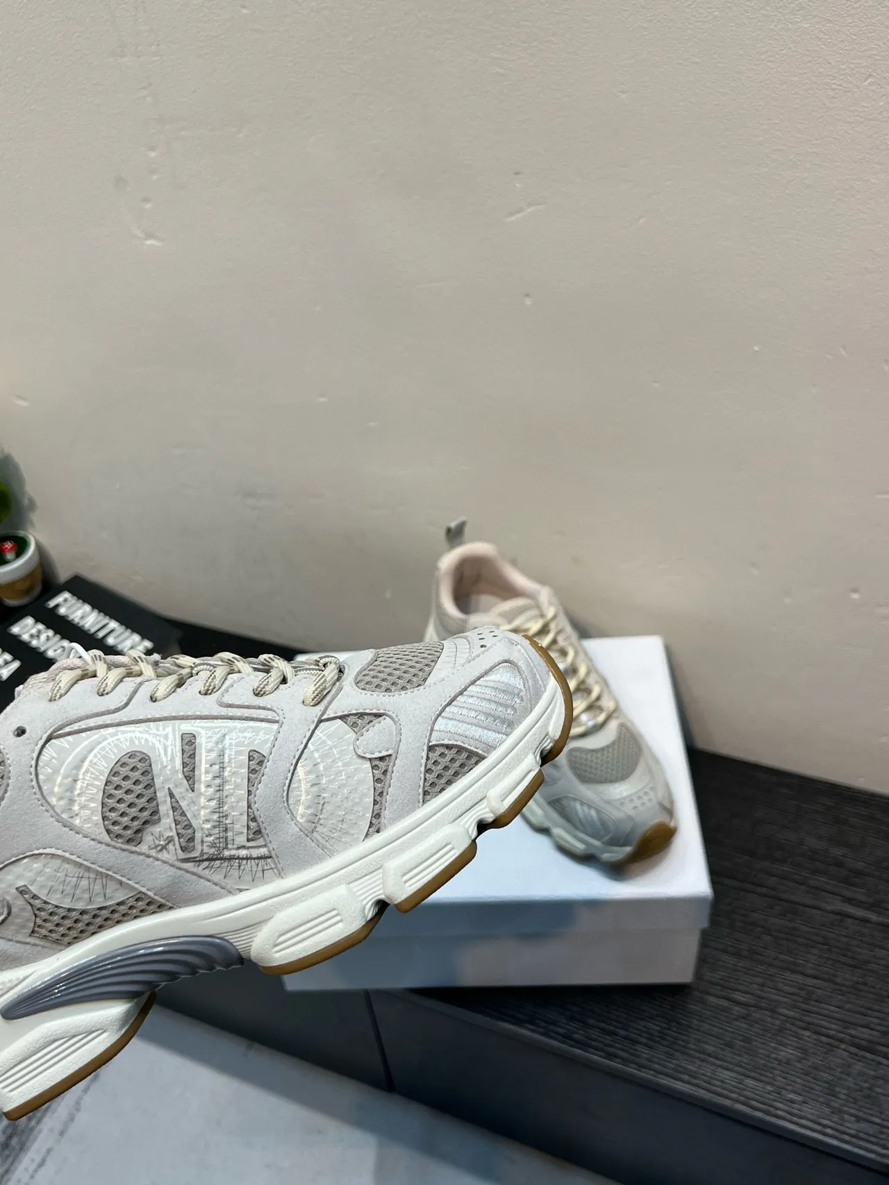 Off-White Beige Mesh and Synthetic Chunky Sneaker 9