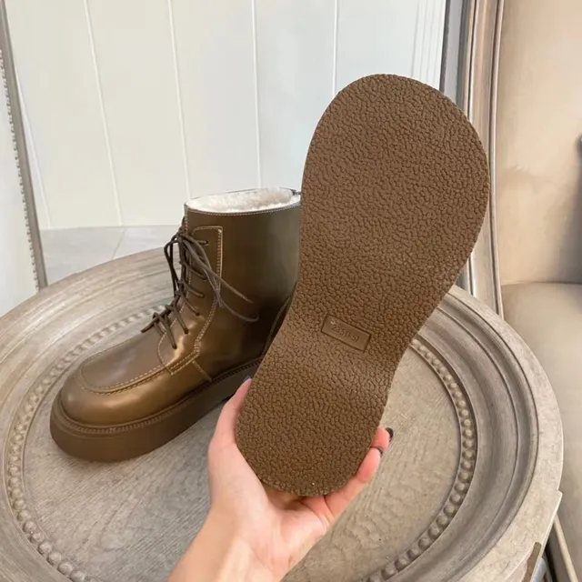 Olive Brown Shearling-Lined Platform Lace-Up Ankle Boots 3