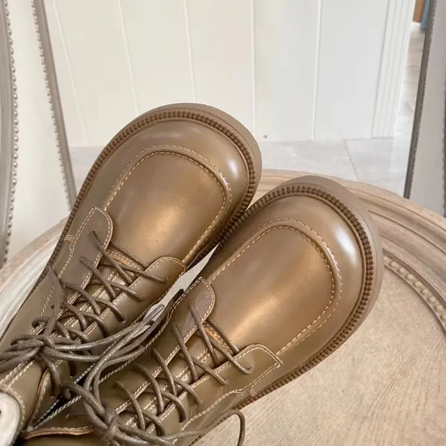 Olive Brown Shearling-Lined Platform Lace-Up Ankle Boots 5