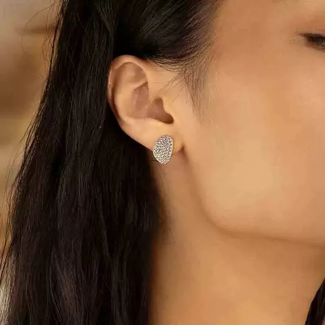 Oval Pavé-Set Gold-Tone Stud Earrings 2