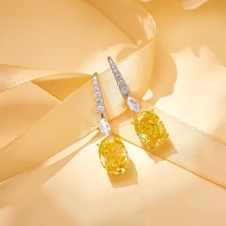 Oval Yellow Gemstone and Pavé Diamond Drop Earrings