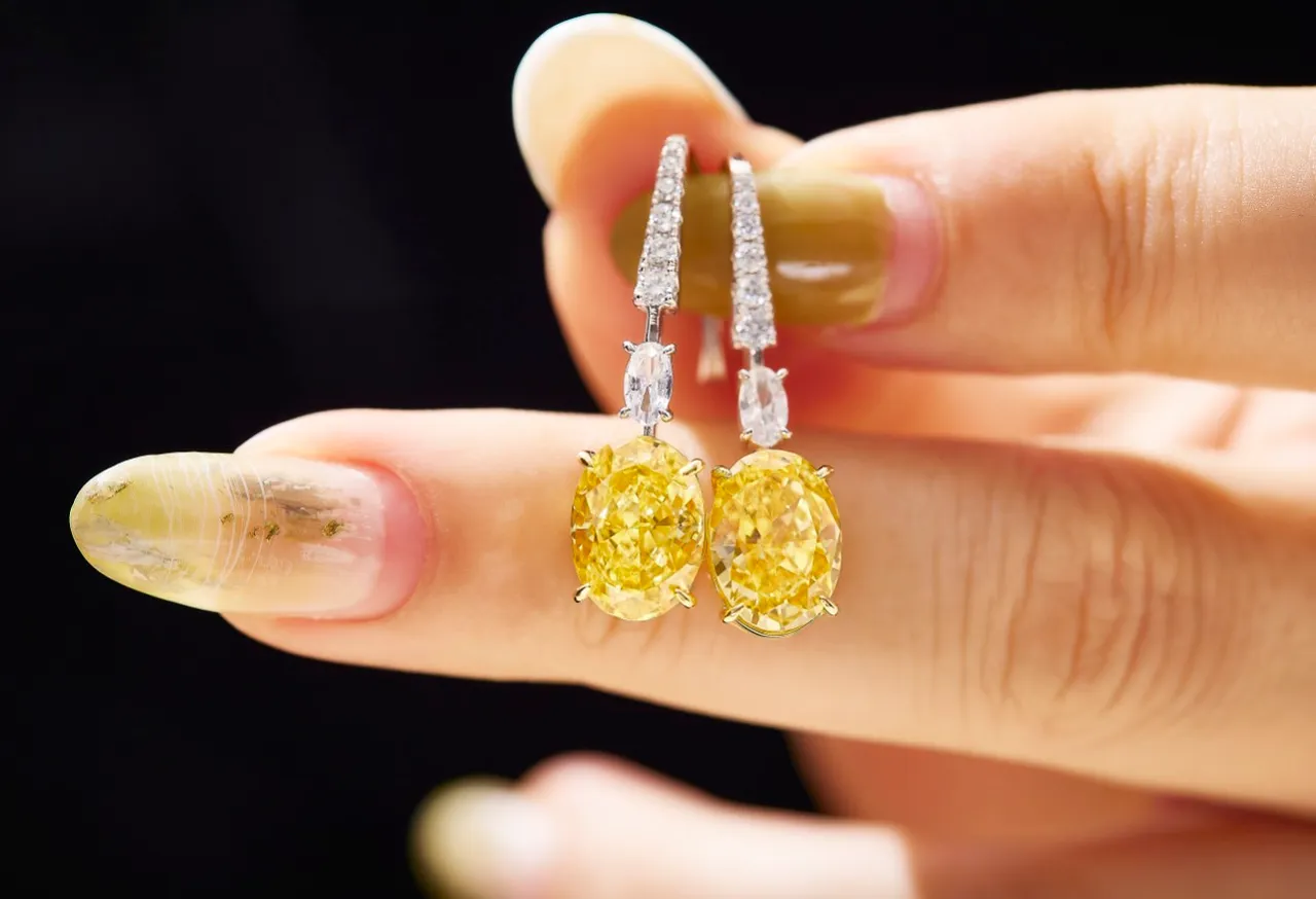 Oval Yellow Gemstone and Pavé Diamond Drop Earrings 5