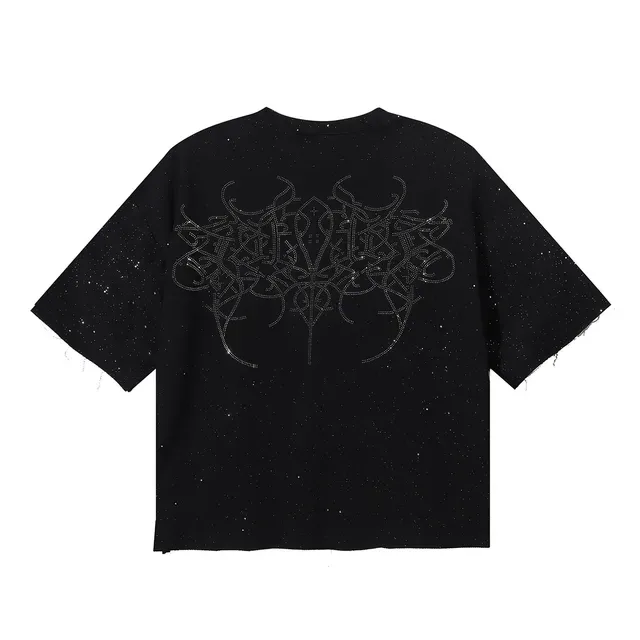 Oversized Graphic-Print Speckled Black T-Shirt 2
