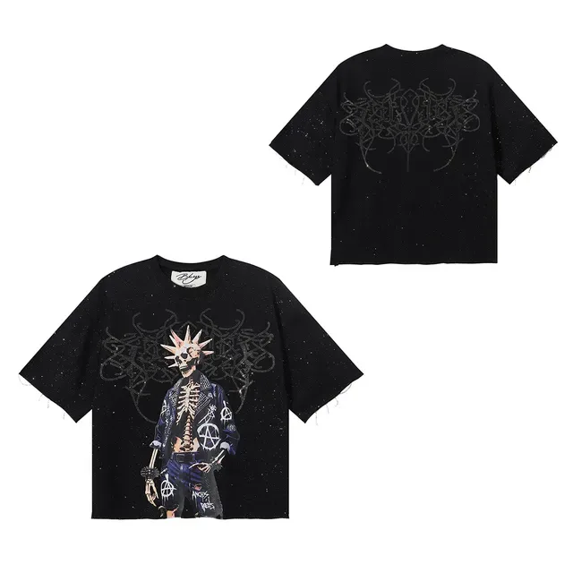 Oversized Graphic-Print Speckled Black T-Shirt 7