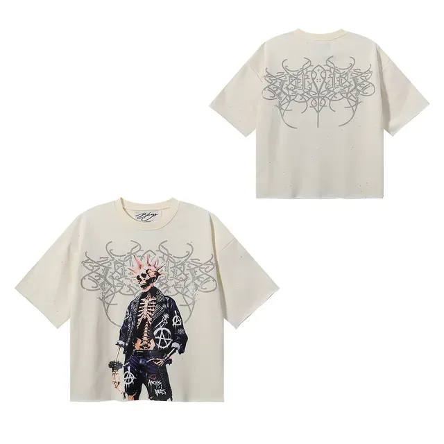 Oversized Graphic-Print Speckled Black T-Shirt 8