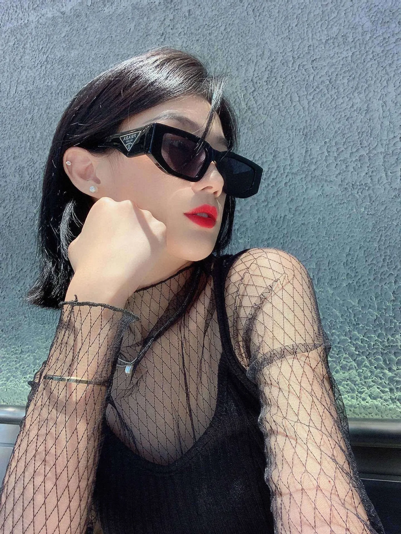 Oversized Rectangular Black Frame Red Lens Sunglasses 7