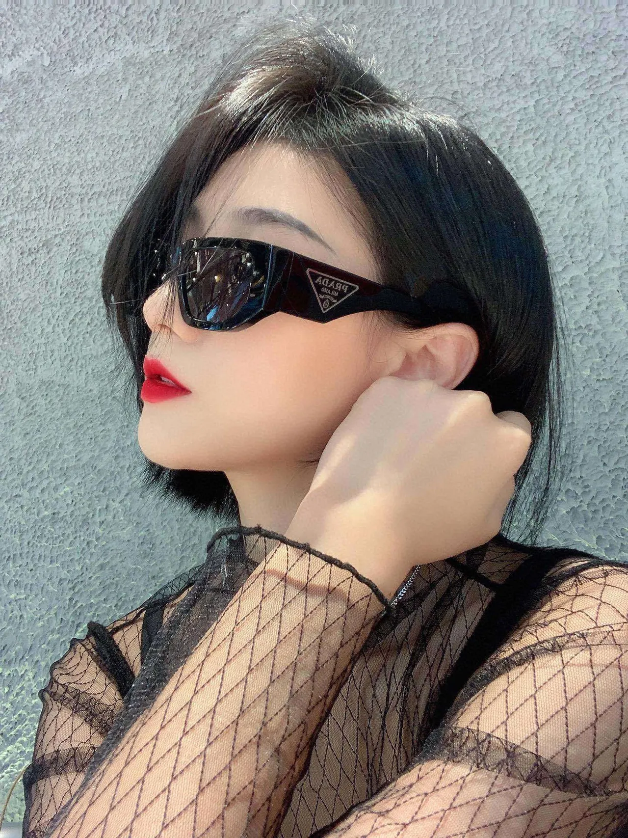 Oversized Rectangular Black Frame Red Lens Sunglasses 8