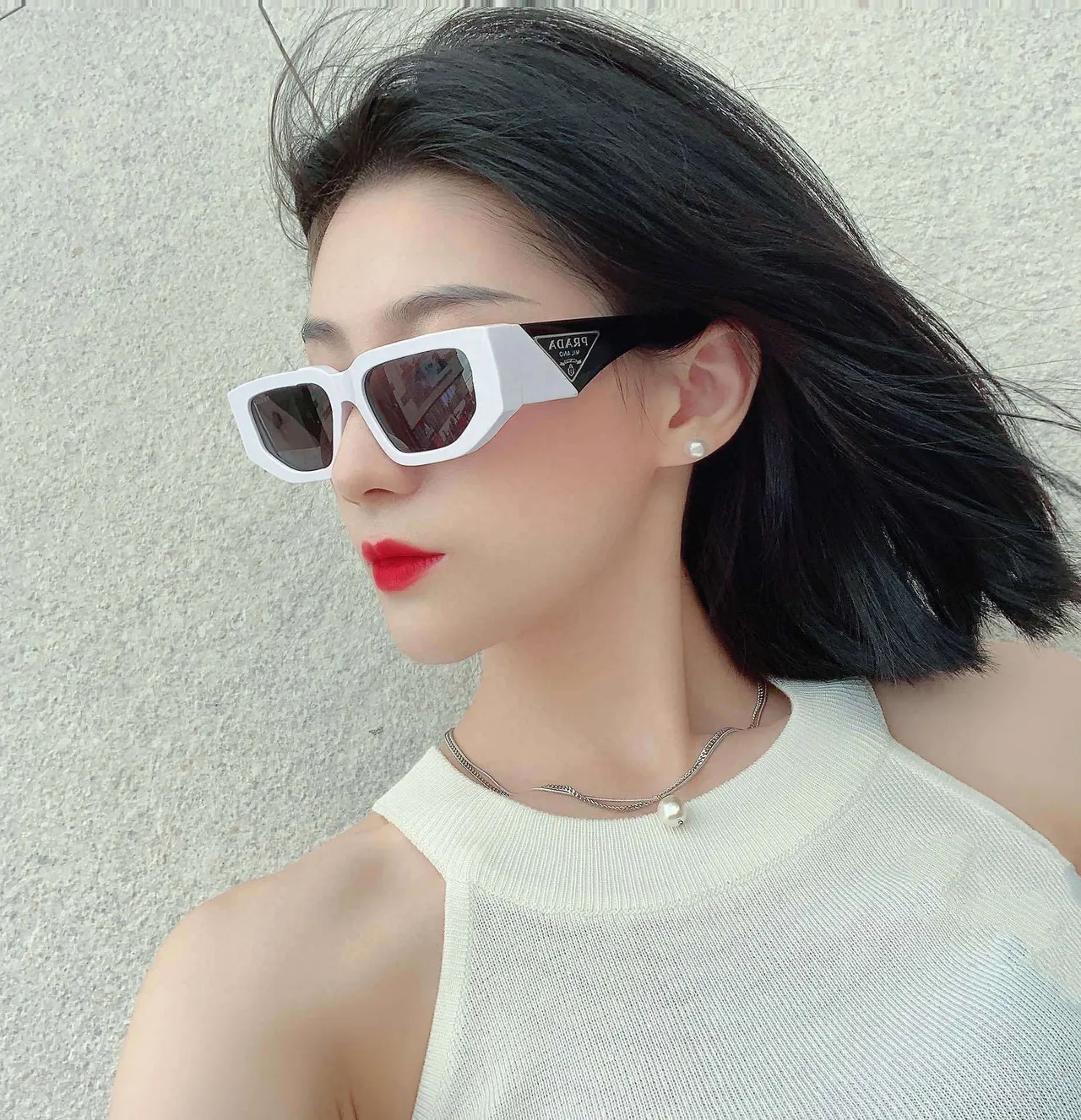 Oversized Rectangular Black Frame Red Lens Sunglasses 9
