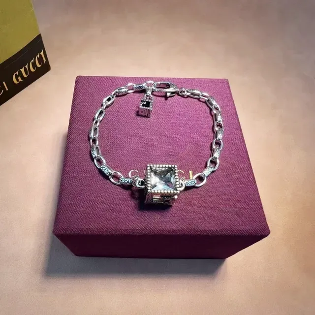 Oxidized Link Chain Square Bezel-Set Stone Necklace 3