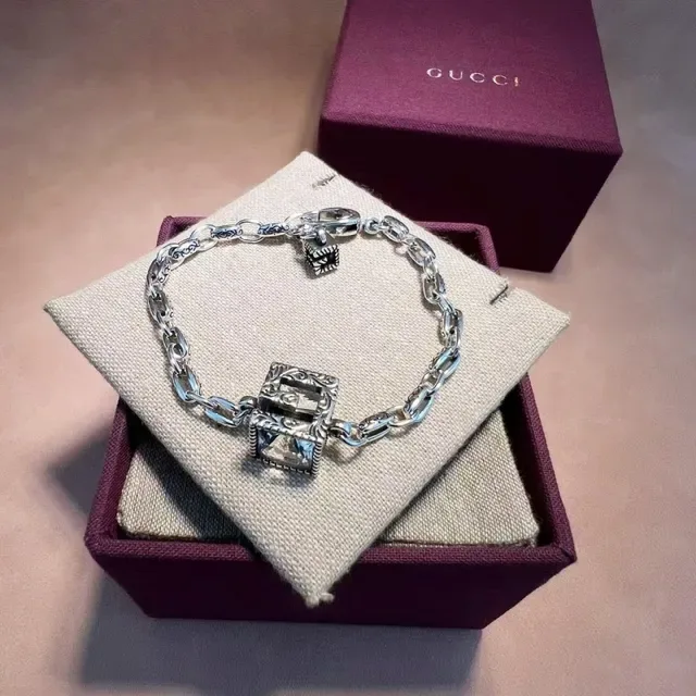 Oxidized Link Chain Square Bezel-Set Stone Necklace 4