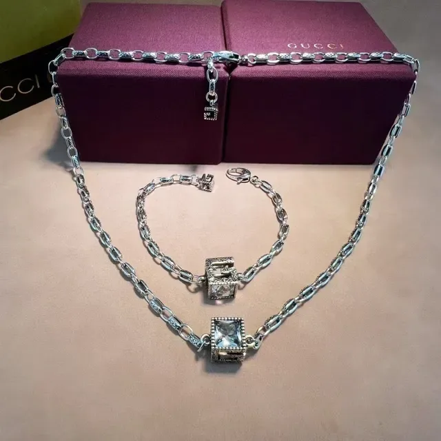 Oxidized Link Chain Square Bezel-Set Stone Necklace 5