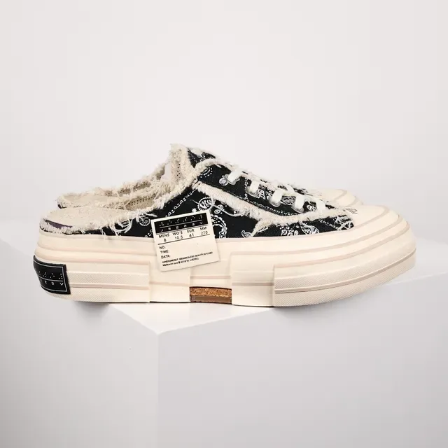 Paisley-Print Frayed Edge Layered Platform Mule Sneaker 3