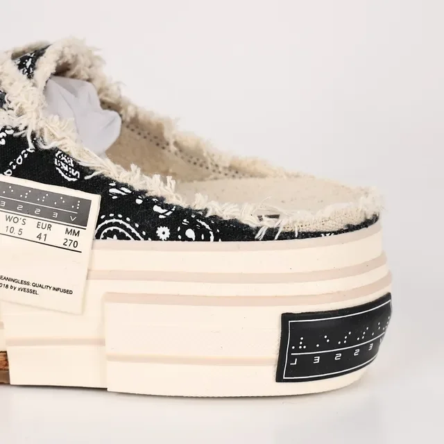 Paisley-Print Frayed Edge Layered Platform Mule Sneaker 4