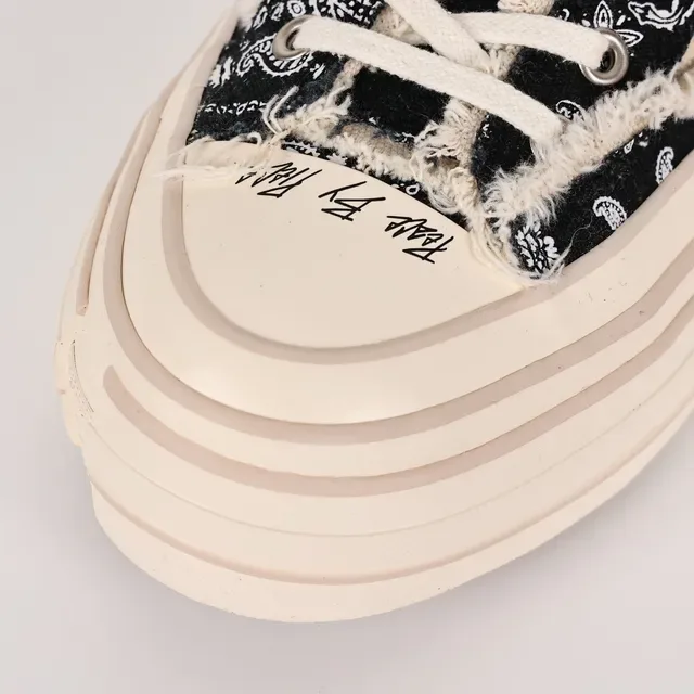 Paisley-Print Frayed Edge Layered Platform Mule Sneaker 5