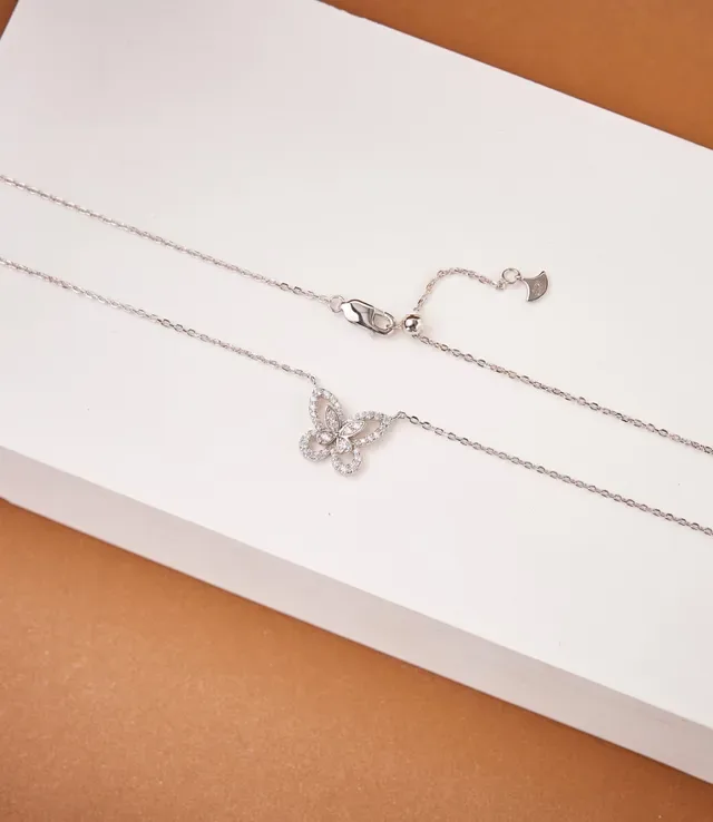 Pavé-Set Butterfly Motif Double-Outline Pendant Necklace 4