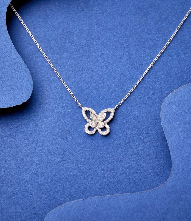 Pavé-Set Butterfly Motif Double-Outline Pendant Necklace 6