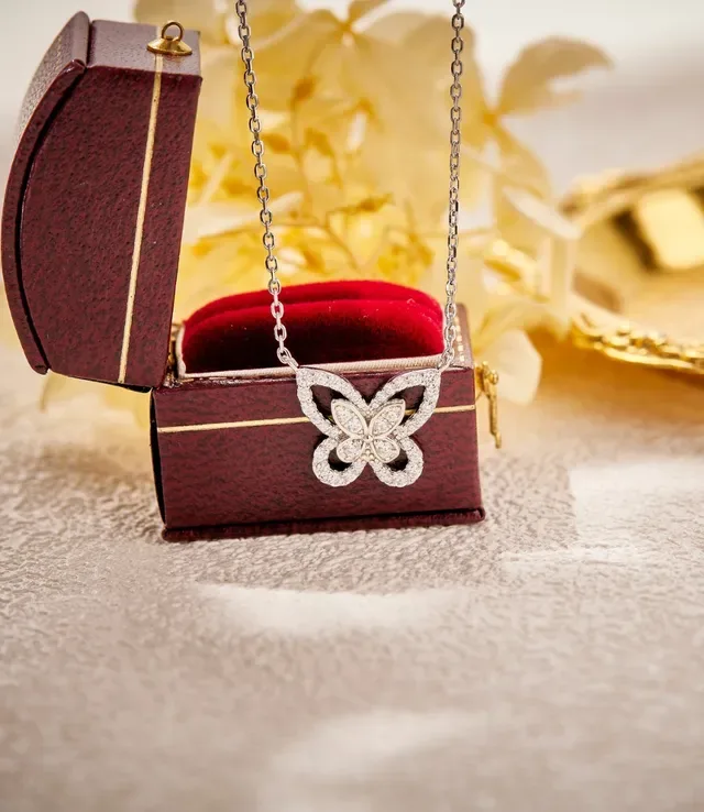 Pavé-Set Butterfly Motif Double-Outline Pendant Necklace 7