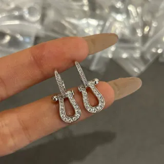 Pavé-Set Hinged U-Shape Ball-End Earrings