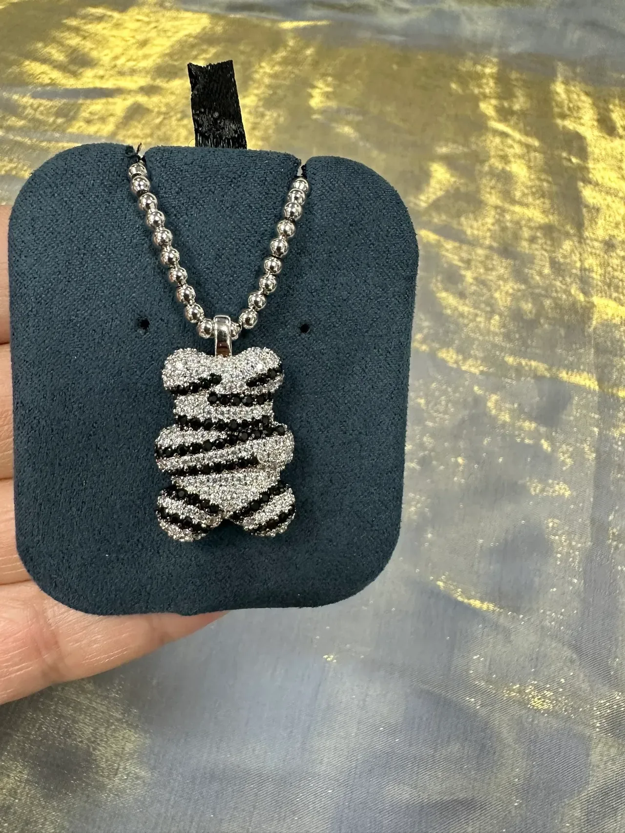 Pavé-Set Striped Zebra Motif Pendant Necklace 3