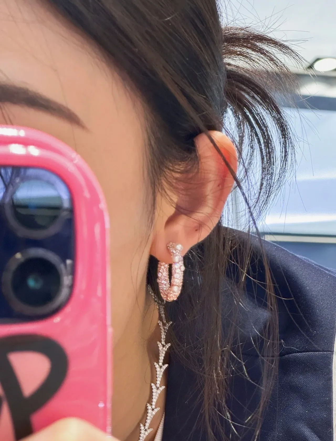 Pearl and Pavé Crystal Hoop Earrings 3