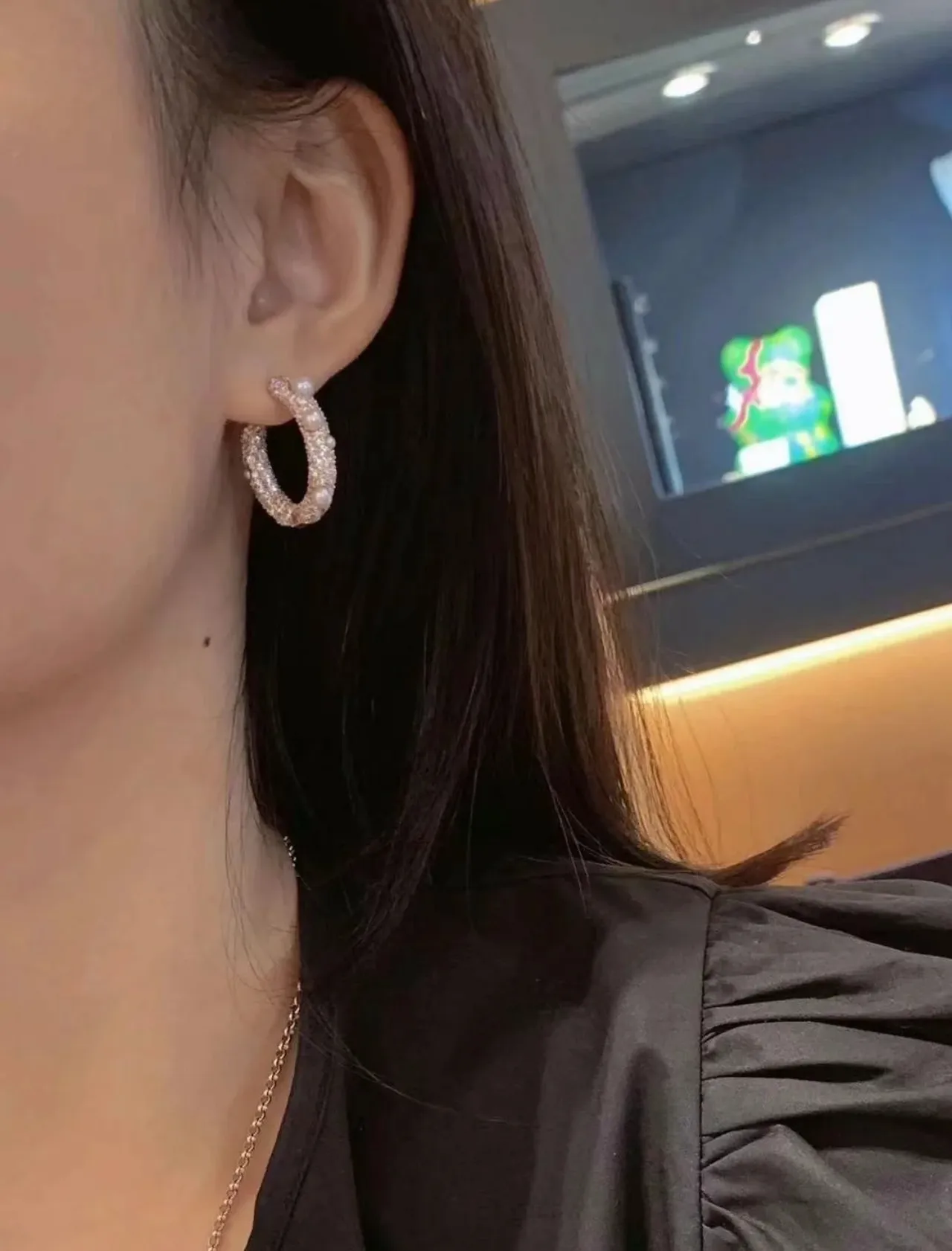 Pearl and Pavé Crystal Hoop Earrings 4