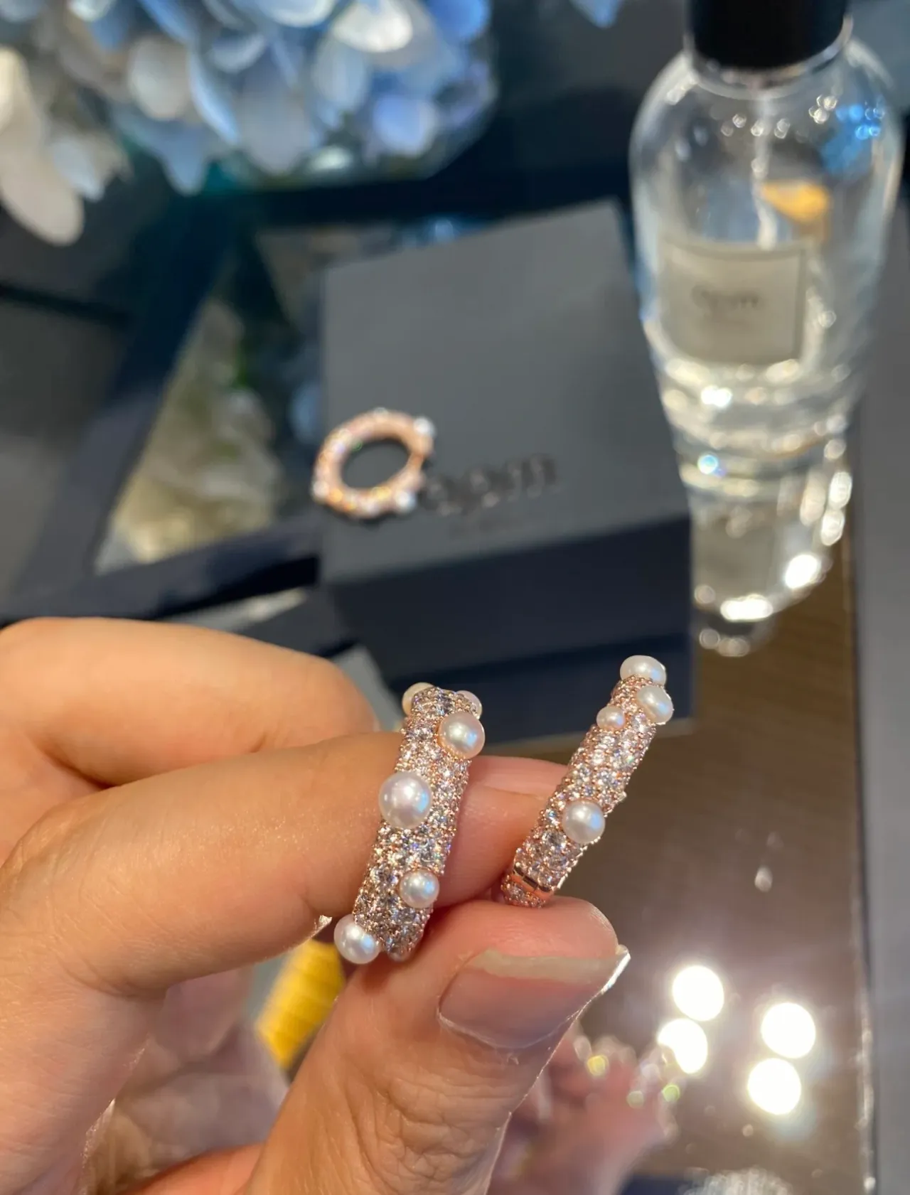 Pearl and Pavé Crystal Hoop Earrings 5