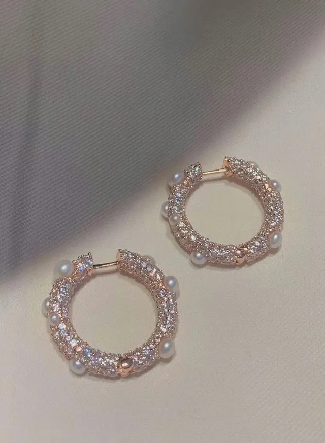 Pearl and Pavé Crystal Hoop Earrings 8