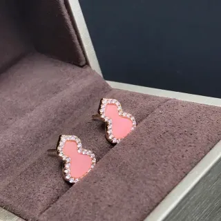 Pink Enamel and Pavé Crystal Double-Lobed Stud Earrings