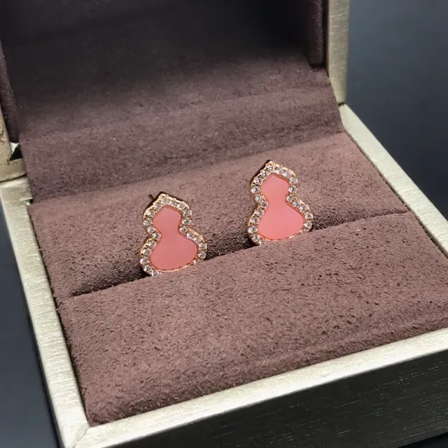 Pink Enamel and Pavé Crystal Double-Lobed Stud Earrings 2