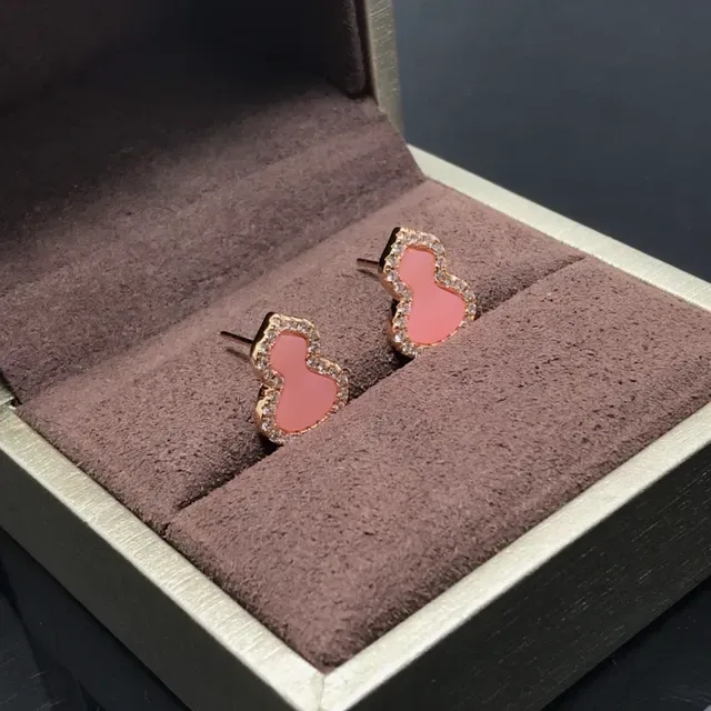 Pink Enamel and Pavé Crystal Double-Lobed Stud Earrings 3