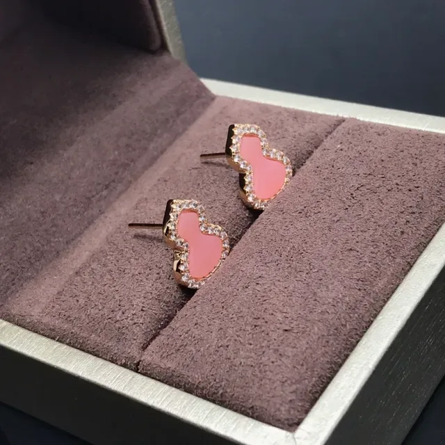 Pink Enamel and Pavé Crystal Double-Lobed Stud Earrings 4