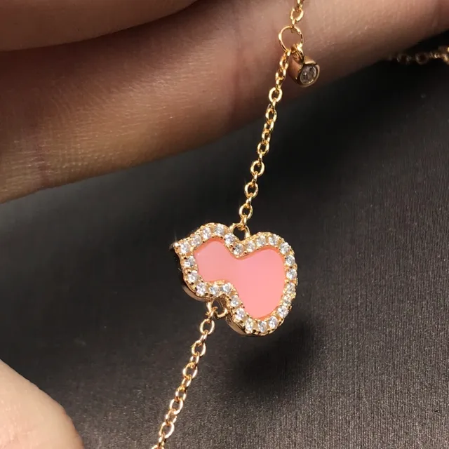 Pink Enamel Gourd Pendant Gold-Tone Pavé Crystal Bracelet 2
