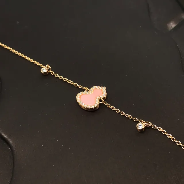 Pink Enamel Gourd Pendant Gold-Tone Pavé Crystal Bracelet 4