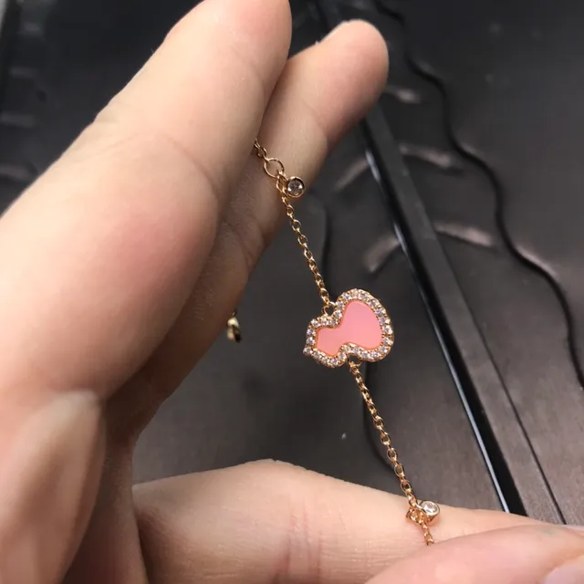 Pink Enamel Gourd Pendant Gold-Tone Pavé Crystal Bracelet 5