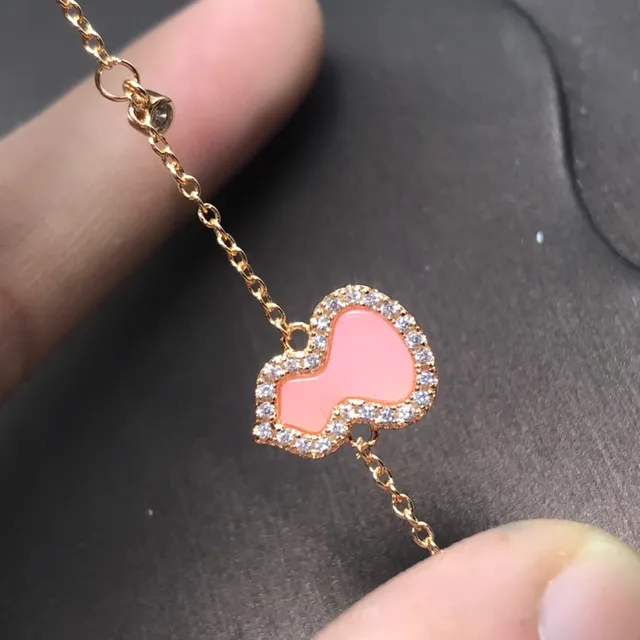 Pink Enamel Gourd Pendant Gold-Tone Pavé Crystal Bracelet 8