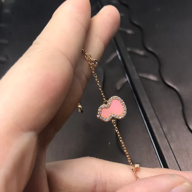 Pink Enamel Gourd Pendant Gold-Tone Pavé Crystal Bracelet 9