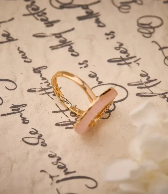 Pink Enamel Horseshoe Pavé-Diamond Gold-Tone Ring 2