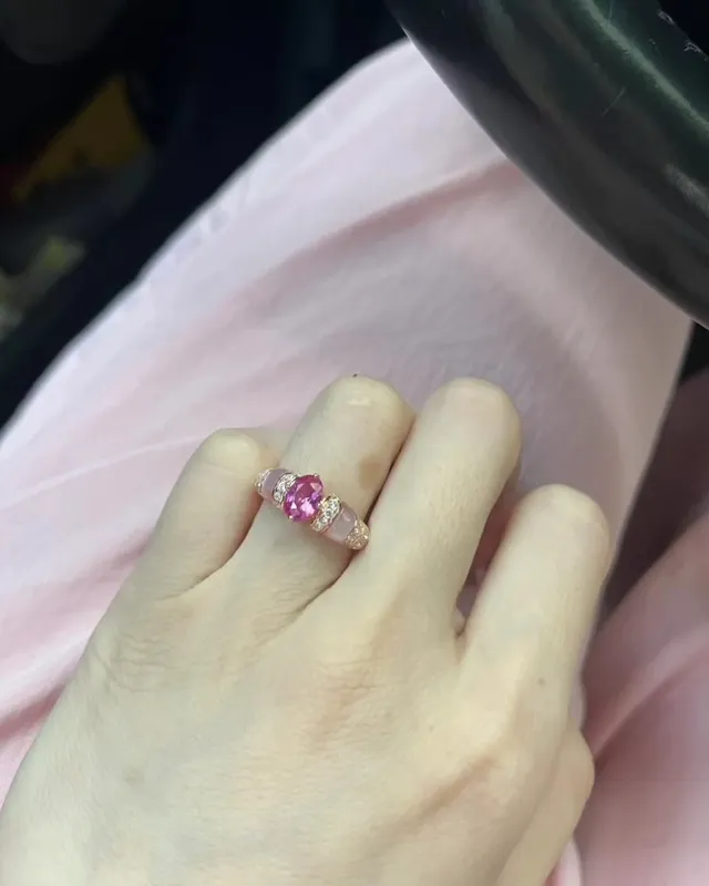 Pink Gold Cushion-Cut Center Stone Mother-of-Pearl Side Accents Ring 4