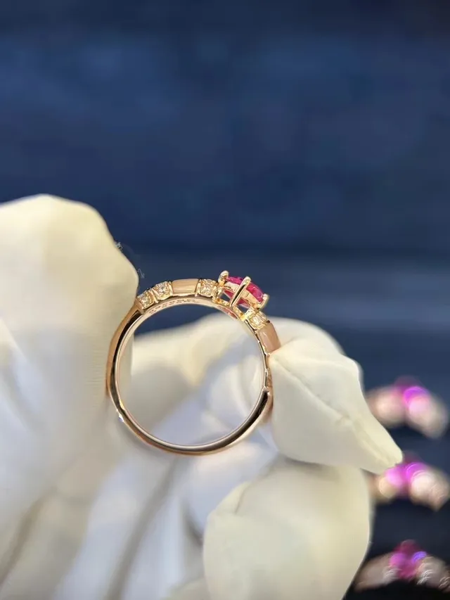 Pink Gold Cushion-Cut Center Stone Mother-of-Pearl Side Accents Ring 6