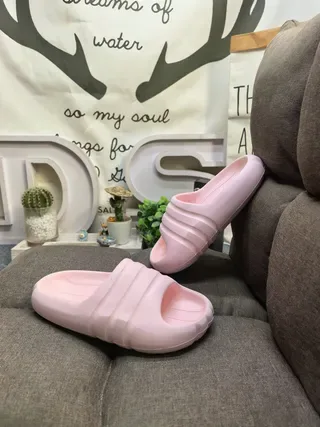 Pink Molded Foam Ribbed Strap Backless Slippers 6