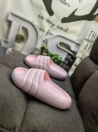 Pink Molded Foam Ribbed Strap Backless Slippers 7