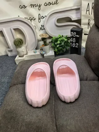 Pink Molded Foam Ribbed Strap Backless Slippers 8