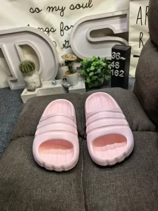Pink Molded Foam Ribbed Strap Backless Slippers 10