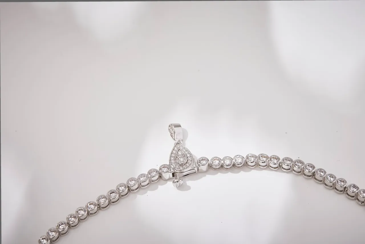 Pink Silver Multi-Tiered Bib-Style Pear-Shaped Drop Pendant Necklace 2