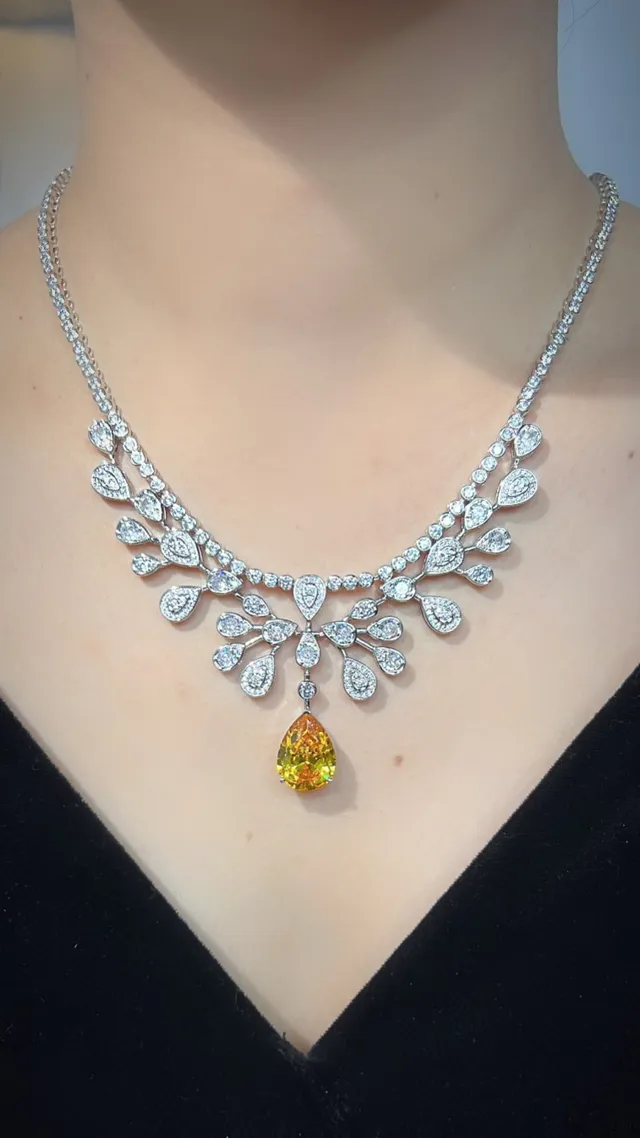 Pink Silver Multi-Tiered Bib-Style Pear-Shaped Drop Pendant Necklace 6