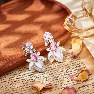 Pink White Floral Motif Drop Earring Earrings