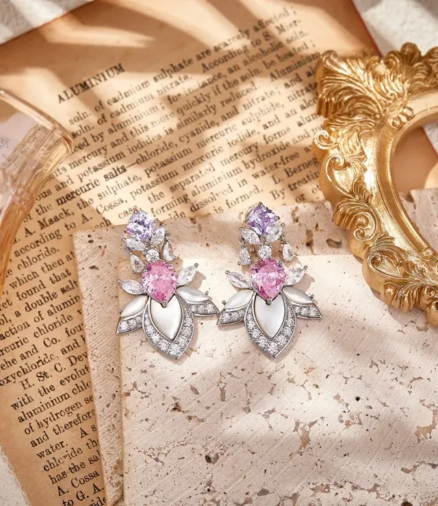Pink White Floral Motif Drop Earring Earrings 4
