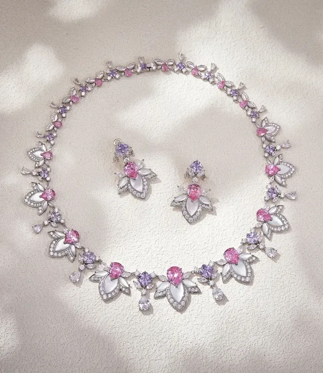 Pink White Floral Motif Drop Earring Earrings 7
